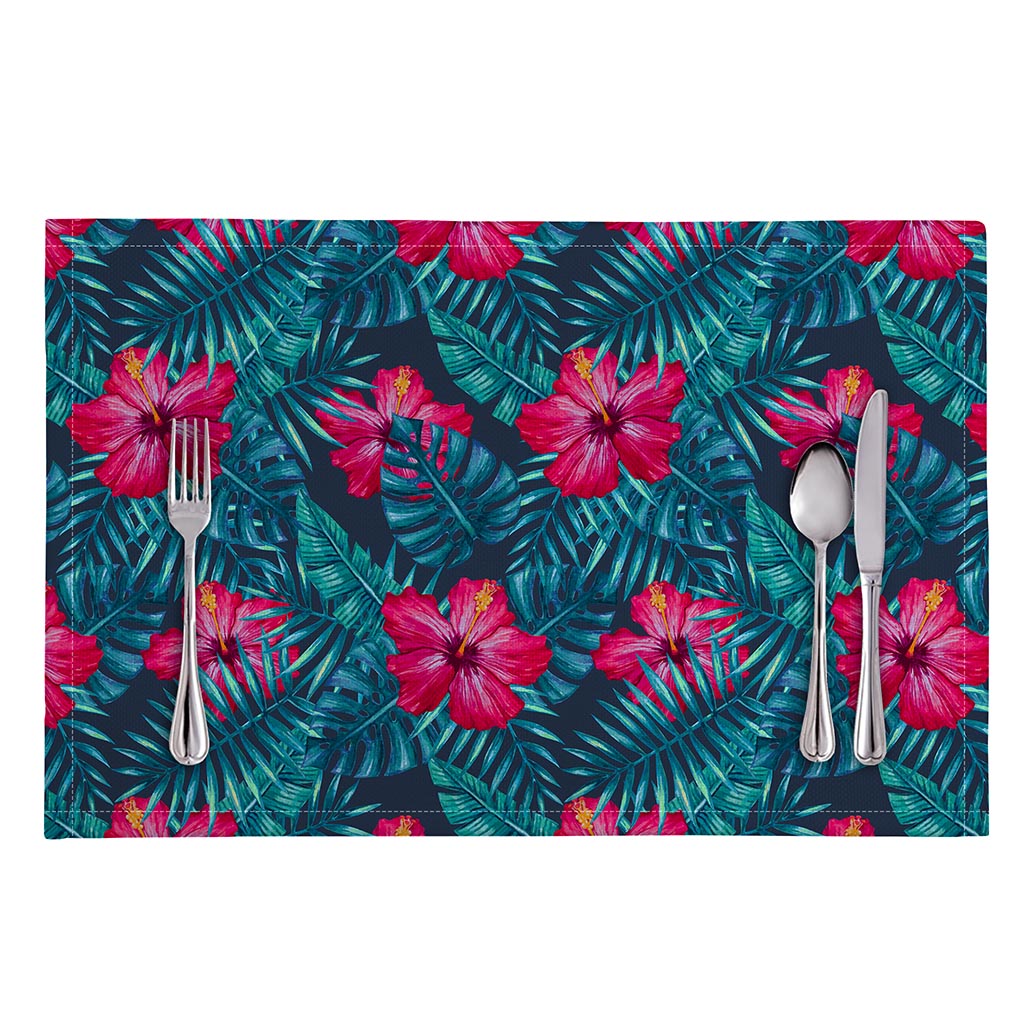 Hot Pink Hibiscus Tropical Pattern Print Placemat