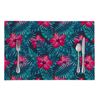 Hot Pink Hibiscus Tropical Pattern Print Placemat