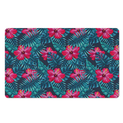 Hot Pink Hibiscus Tropical Pattern Print Polyester Doormat