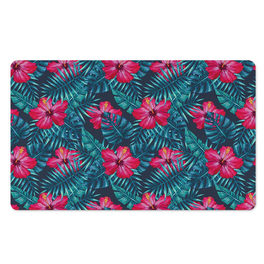 Hot Pink Hibiscus Tropical Pattern Print Polyester Doormat