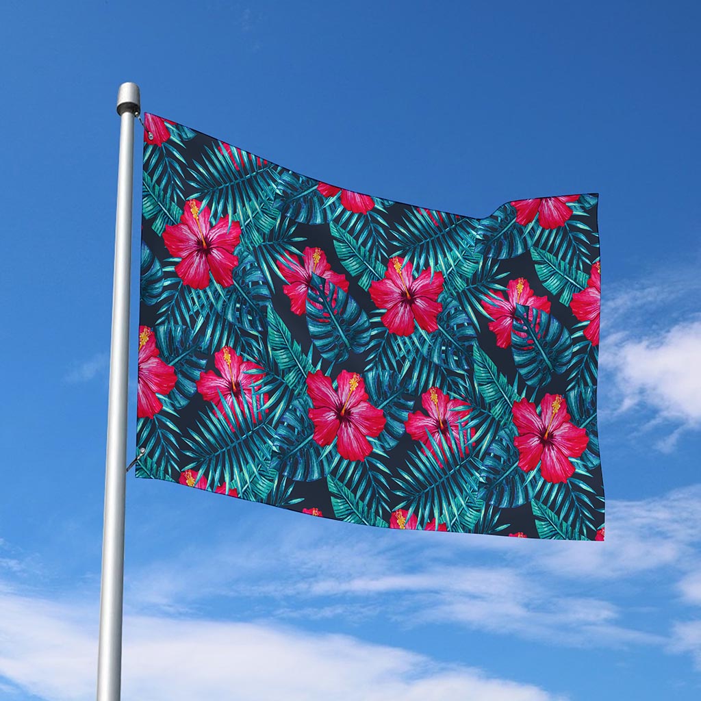 Hot Pink Hibiscus Tropical Pattern Print Polyester Flag