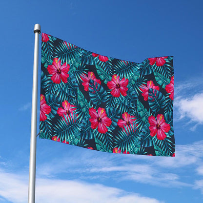Hot Pink Hibiscus Tropical Pattern Print Polyester Flag