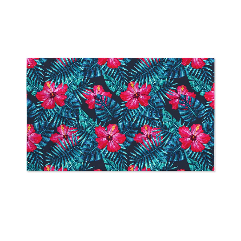 Hot Pink Hibiscus Tropical Pattern Print Polyester Flag