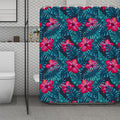 Hot Pink Hibiscus Tropical Pattern Print Polyester Shower Curtain