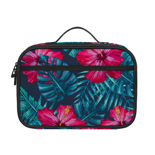 Hot Pink Hibiscus Tropical Pattern Print Portable Lunch Bag