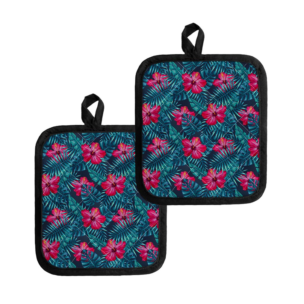 Hot Pink Hibiscus Tropical Pattern Print Pot Holders