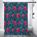 Hot Pink Hibiscus Tropical Pattern Print Premium Shower Curtain