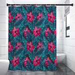 Hot Pink Hibiscus Tropical Pattern Print Premium Shower Curtain