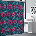 Hot Pink Hibiscus Tropical Pattern Print Premium Shower Curtain