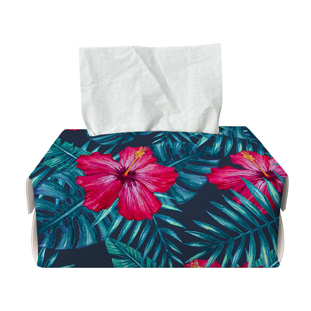 Hot Pink Hibiscus Tropical Pattern Print Rectangle Tissue Box Cover