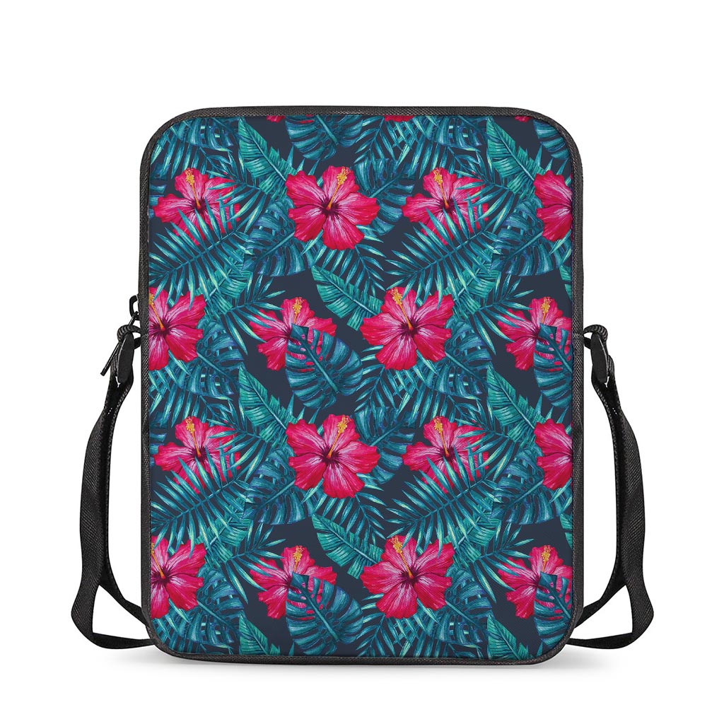 Hot Pink Hibiscus Tropical Pattern Print Rectangular Crossbody Bag