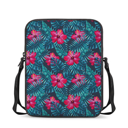 Hot Pink Hibiscus Tropical Pattern Print Rectangular Crossbody Bag