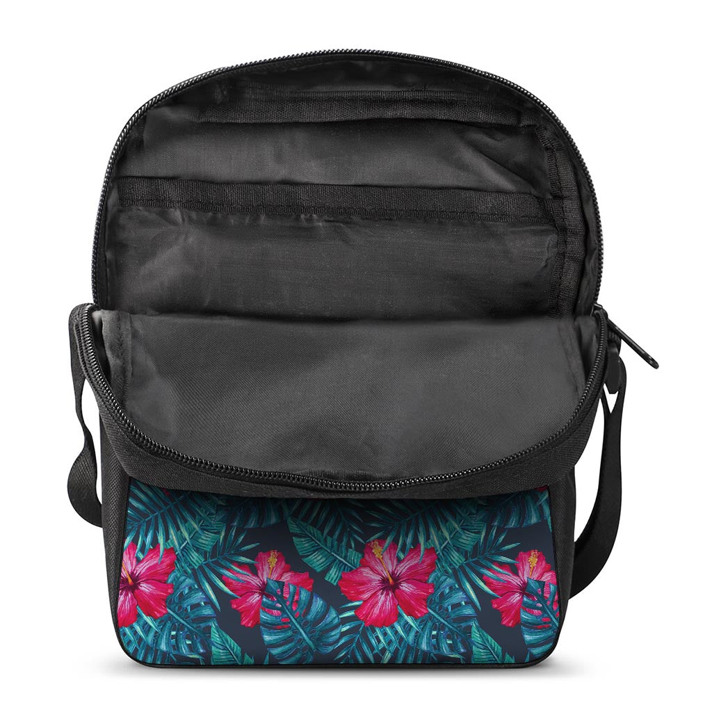 Hot Pink Hibiscus Tropical Pattern Print Rectangular Crossbody Bag