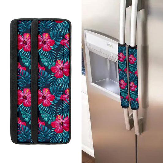 Hot Pink Hibiscus Tropical Pattern Print Refrigerator Handle Covers