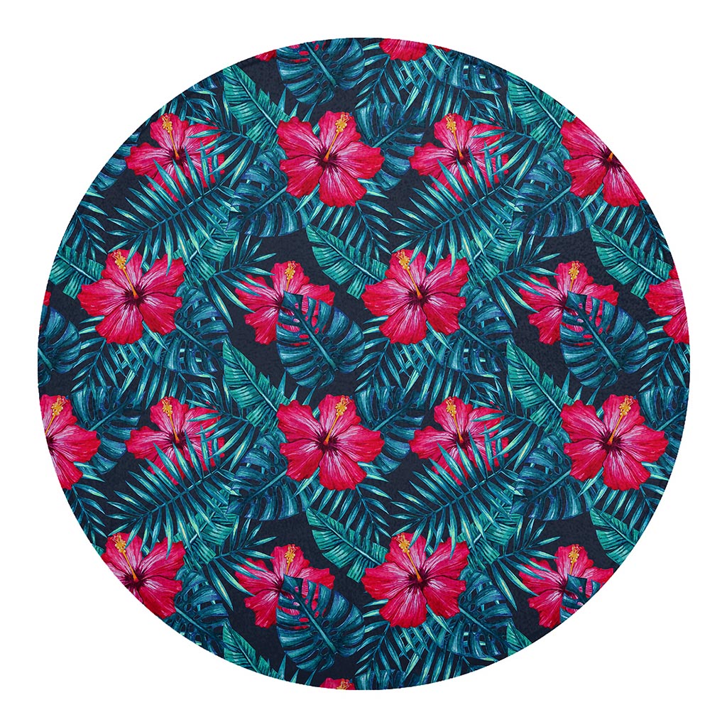 Hot Pink Hibiscus Tropical Pattern Print Round Blanket