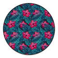 Hot Pink Hibiscus Tropical Pattern Print Round Floor Mat