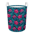Hot Pink Hibiscus Tropical Pattern Print Round Laundry Basket
