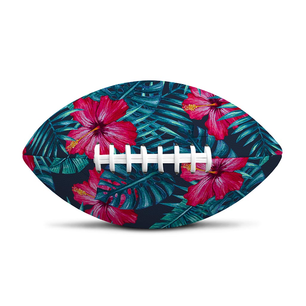 Hot Pink Hibiscus Tropical Pattern Print Rugby Ball