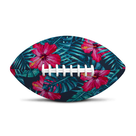 Hot Pink Hibiscus Tropical Pattern Print Rugby Ball