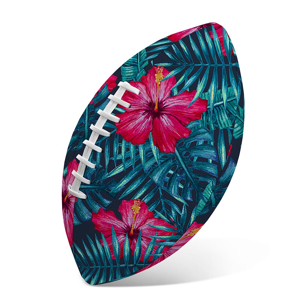 Hot Pink Hibiscus Tropical Pattern Print Rugby Ball