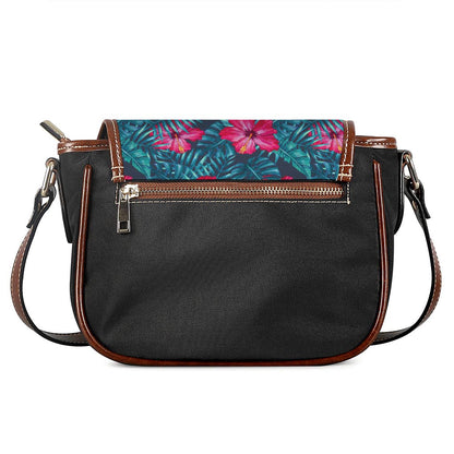 Hot Pink Hibiscus Tropical Pattern Print Saddle Bag