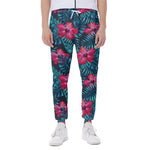 Hot Pink Hibiscus Tropical Pattern Print Scuba Joggers