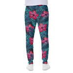 Hot Pink Hibiscus Tropical Pattern Print Scuba Joggers