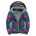 Hot Pink Hibiscus Tropical Pattern Print Sherpa Lined Zip Up Hoodie