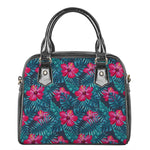 Hot Pink Hibiscus Tropical Pattern Print Shoulder Handbag