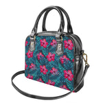Hot Pink Hibiscus Tropical Pattern Print Shoulder Handbag