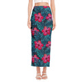 Hot Pink Hibiscus Tropical Pattern Print Side Slit Maxi Skirt