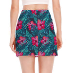 Hot Pink Hibiscus Tropical Pattern Print Side Slit Mini Skirt