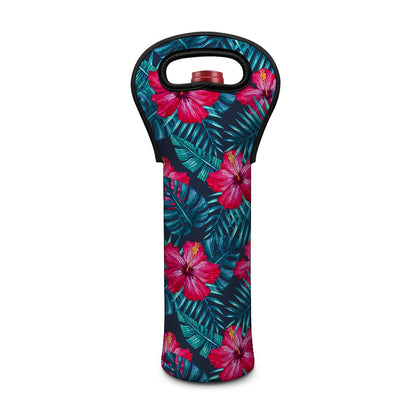 Hot Pink Hibiscus Tropical Pattern Print Single Neoprene Wine Tote