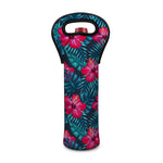 Hot Pink Hibiscus Tropical Pattern Print Single Neoprene Wine Tote