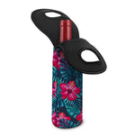 Hot Pink Hibiscus Tropical Pattern Print Single Neoprene Wine Tote