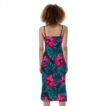 Hot Pink Hibiscus Tropical Pattern Print Slim Fit Midi Cami Dress