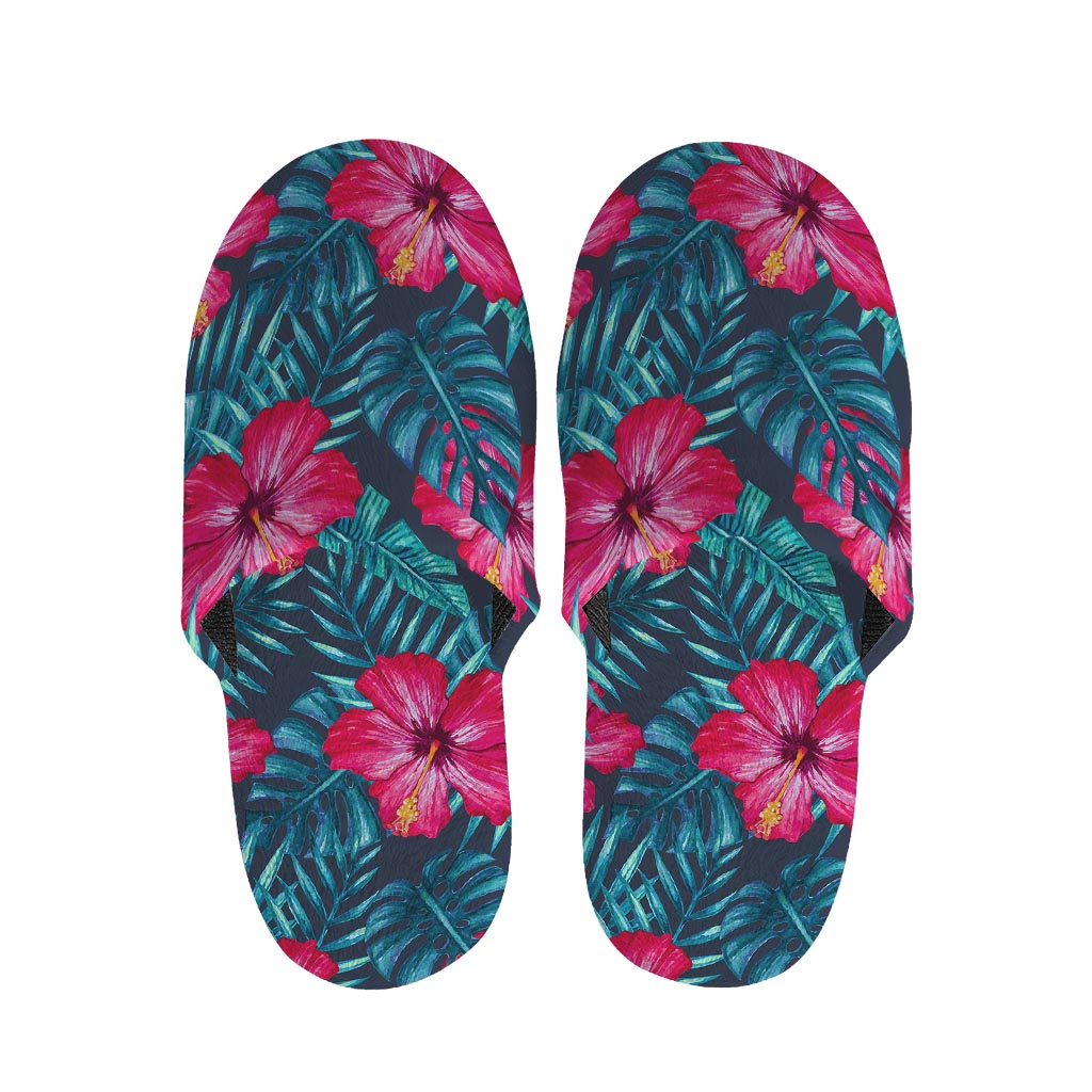 Hot Pink Hibiscus Tropical Pattern Print Slippers