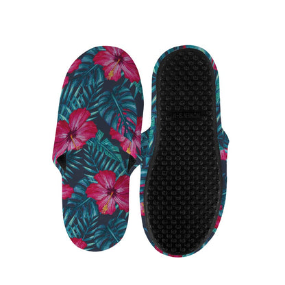Hot Pink Hibiscus Tropical Pattern Print Slippers