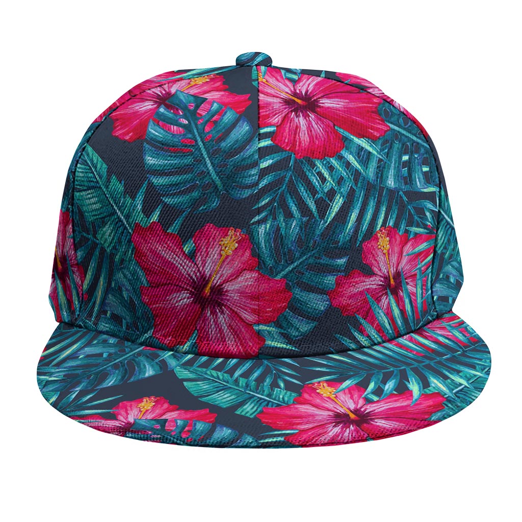 Hot Pink Hibiscus Tropical Pattern Print Snapback Cap
