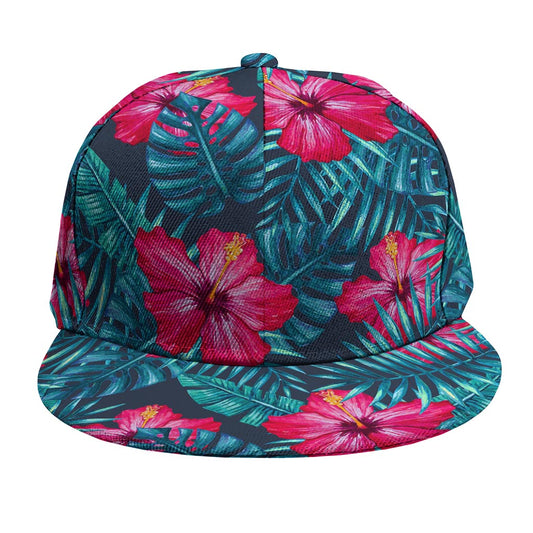 Hot Pink Hibiscus Tropical Pattern Print Snapback Cap