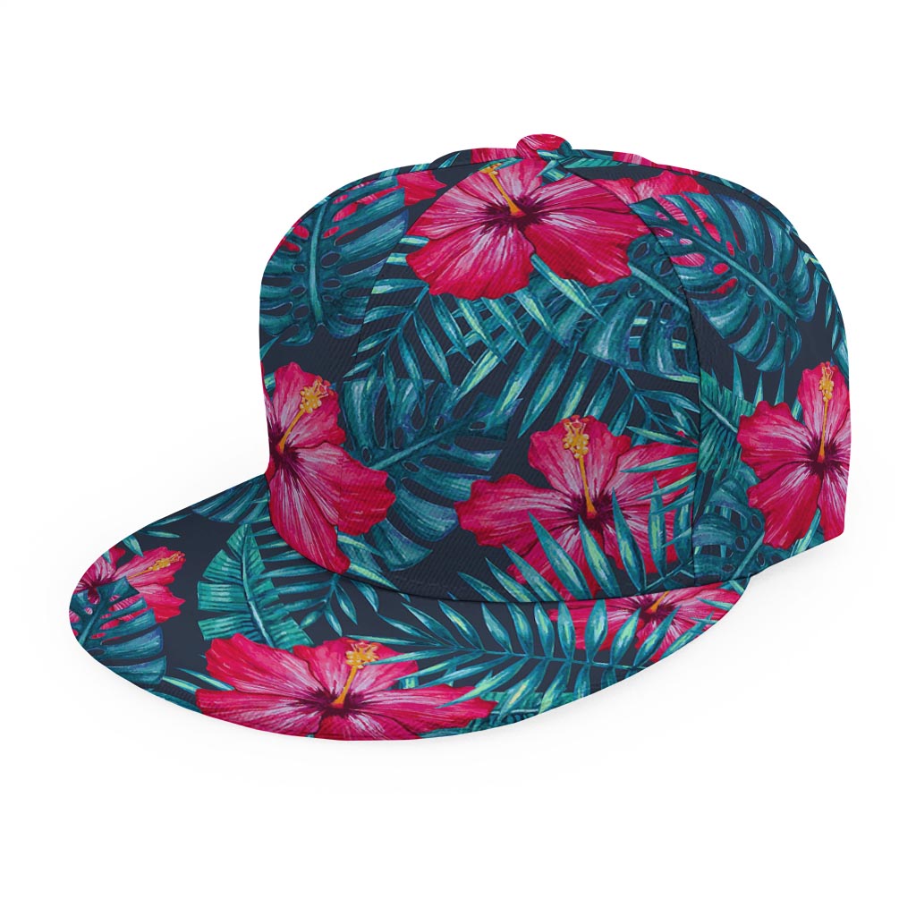 Hot Pink Hibiscus Tropical Pattern Print Snapback Cap