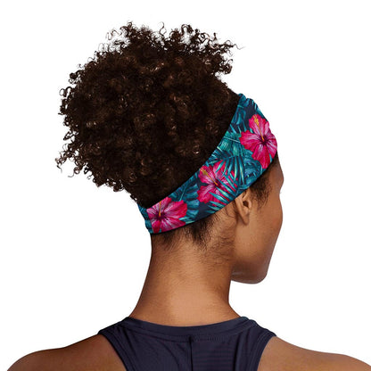 Hot Pink Hibiscus Tropical Pattern Print Sports Headband