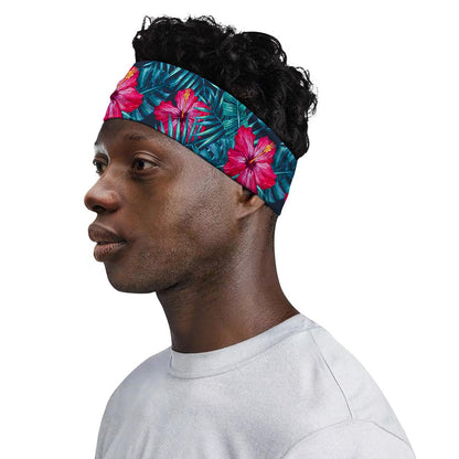Hot Pink Hibiscus Tropical Pattern Print Sports Headband