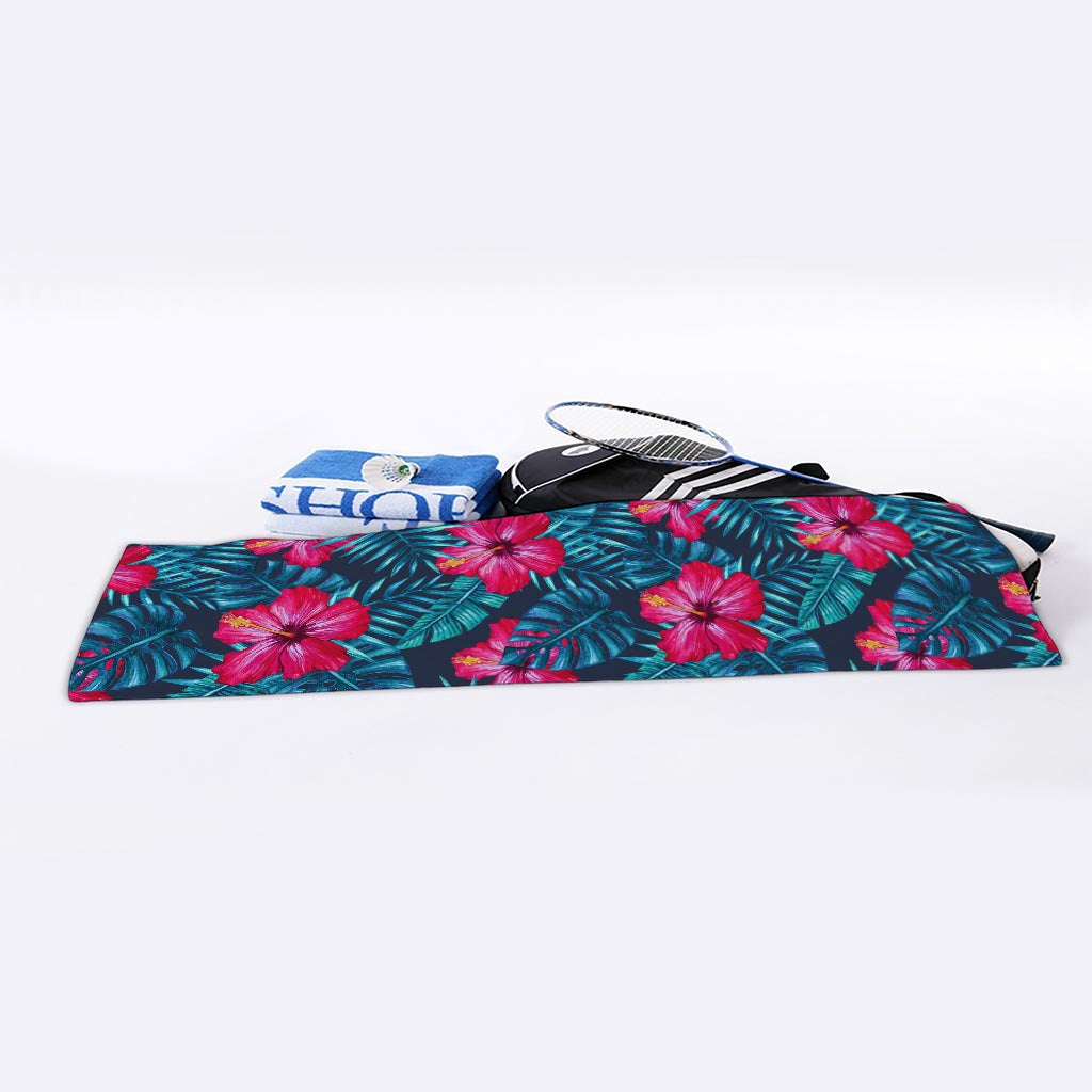 Hot Pink Hibiscus Tropical Pattern Print Sports Towel
