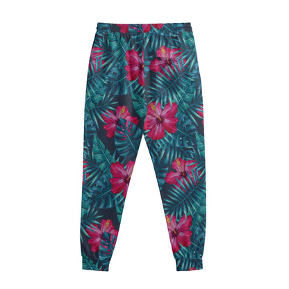 Hot Pink Hibiscus Tropical Pattern Print Sweatpants