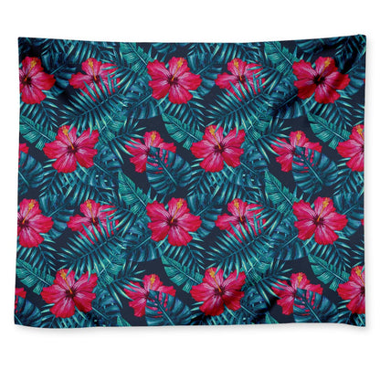 Hot Pink Hibiscus Tropical Pattern Print Tapestry