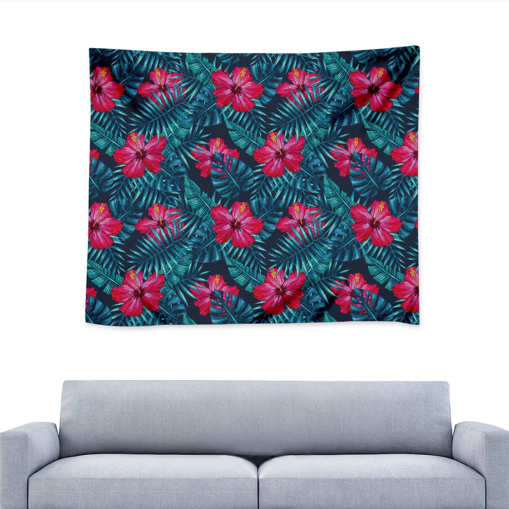 Hot Pink Hibiscus Tropical Pattern Print Tapestry