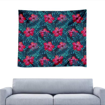 Hot Pink Hibiscus Tropical Pattern Print Tapestry