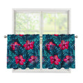 Hot Pink Hibiscus Tropical Pattern Print Tier Curtains