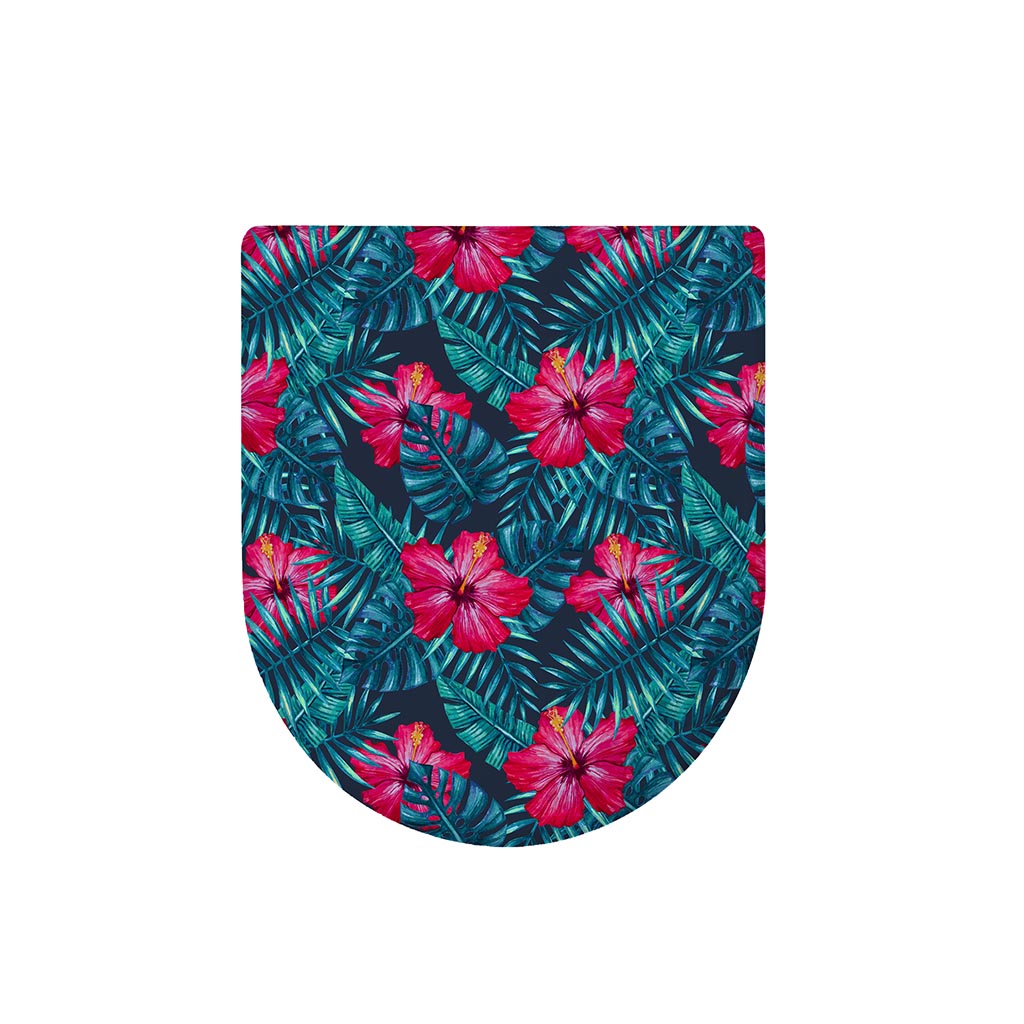 Hot Pink Hibiscus Tropical Pattern Print Toilet Lid Cover